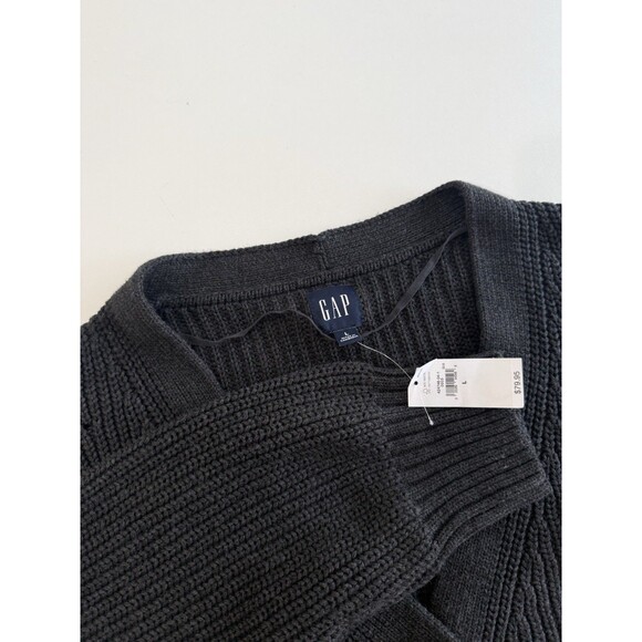GAP Women's Sz L Button Front Shaker Relaxed Boyfriend Cardigan Sweater charcoal - Picture 1 of 11